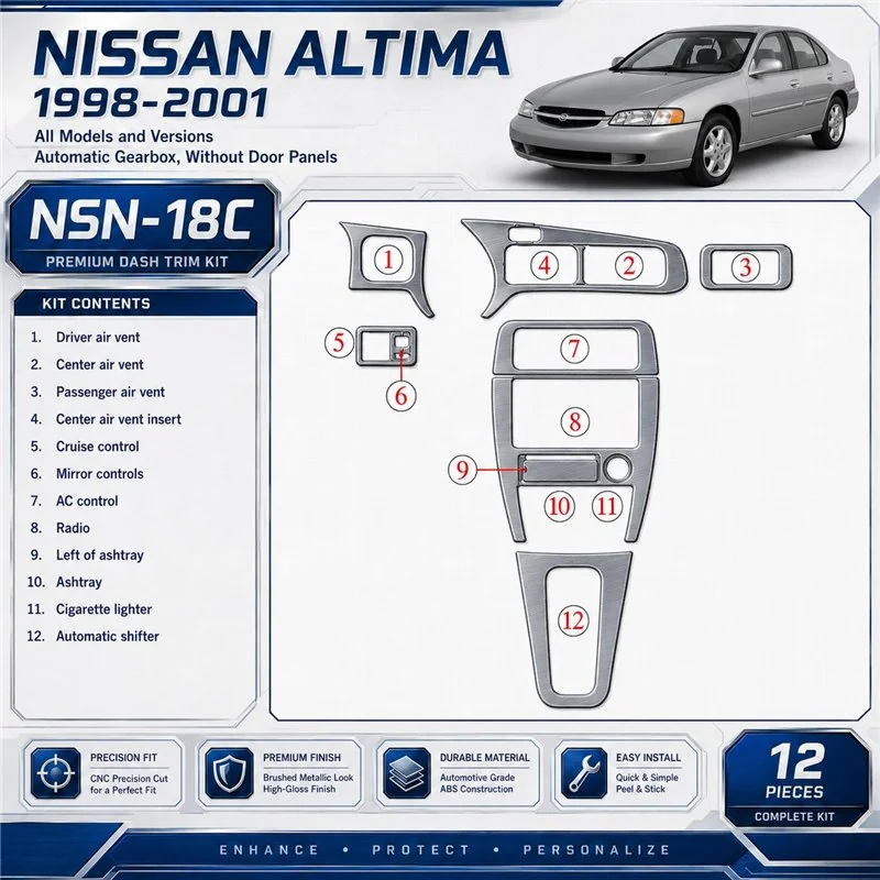 Nissan Altima 1998-2001 cambio automatico; senza Door panels kit rivestimento cruscotto e interni 3D 12 pezzi
