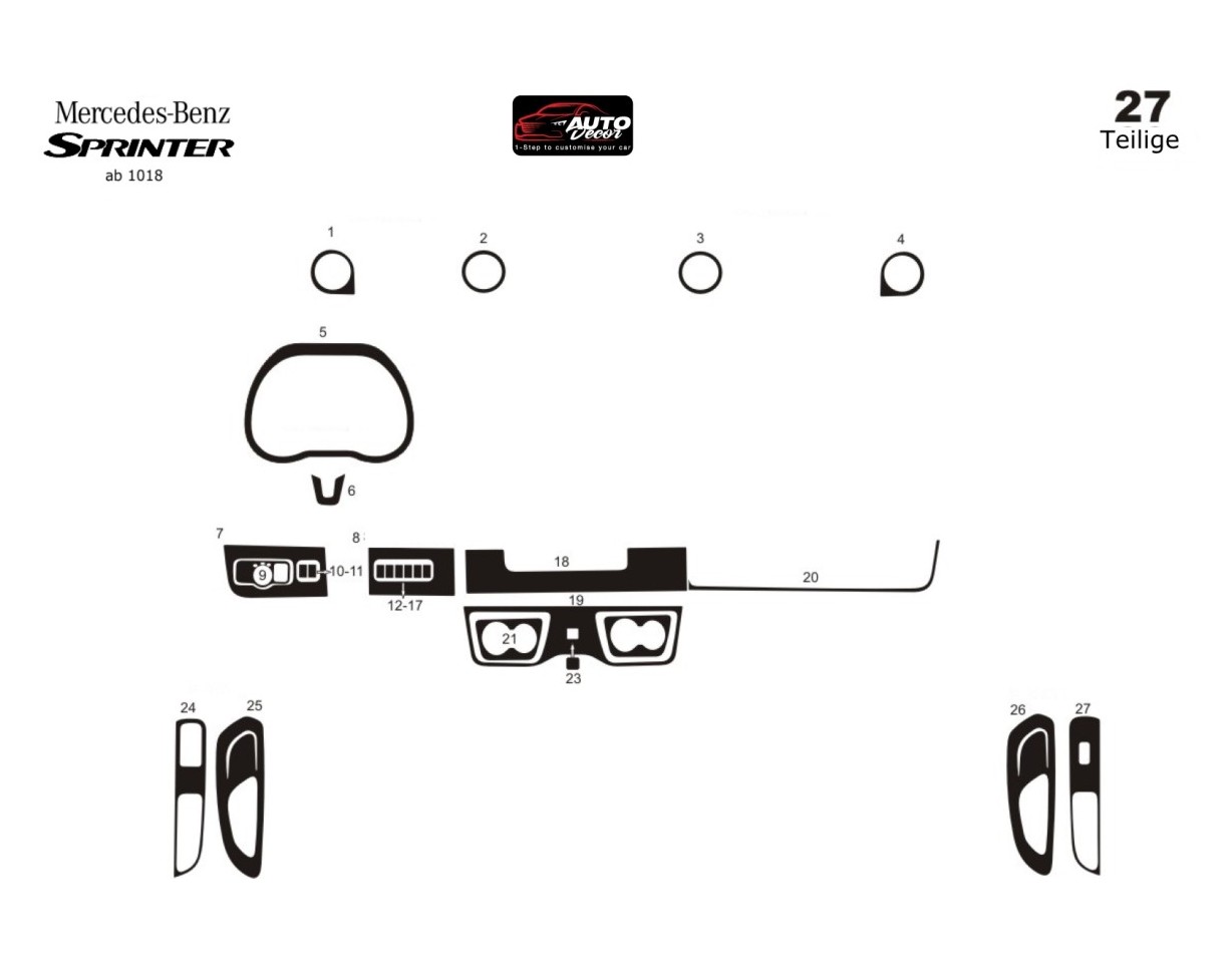 Mercedes Sprinter W907 2018 Kit Rivestimento Cruscotto all'interno del veicolo Cruscotti personalizzati 27-Decori