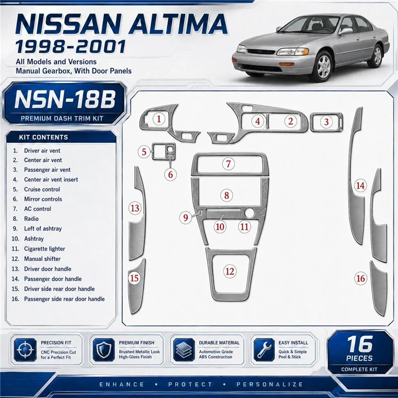Nissan Altima 1998-2001 cambio manuale; con Door panels kit rivestimento cruscotto e interni 3D 16 pezzi