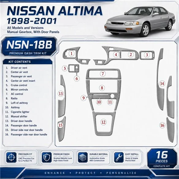 Nissan Altima 1998-2001 cambio manuale; con Door panels kit rivestimento cruscotto e interni 3D 16 pezzi