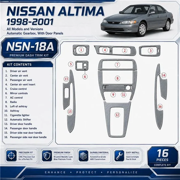 Nissan Altima 1998-2001 cambio automatico; con Door panels kit rivestimento cruscotto e interni 3D 16 pezzi