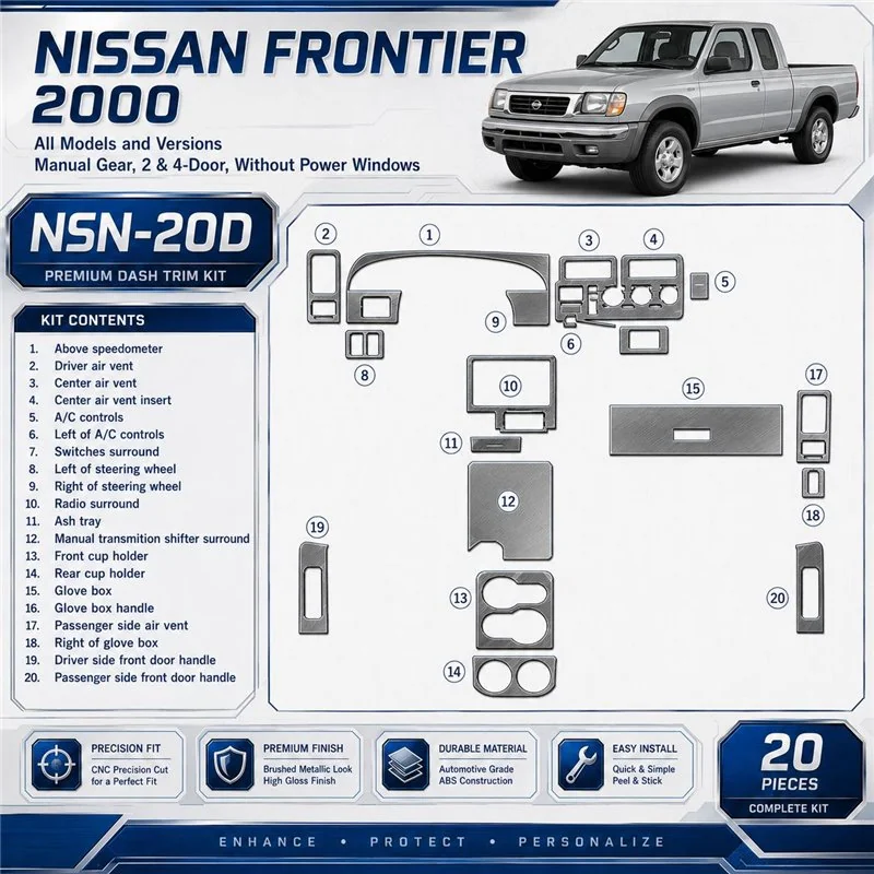 Nissan Frontier 2000-2000 cambio manuale, 2 & 4-Door; senza Power Windows kit rivestimento cruscotto e interni 3D 20 pezzi