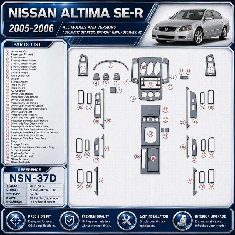 Nissan Altima 2005-2006 SE-R; set completo; cambio automatico; senza navigatore; Automatic AC kit rivestimento cruscotto e inter