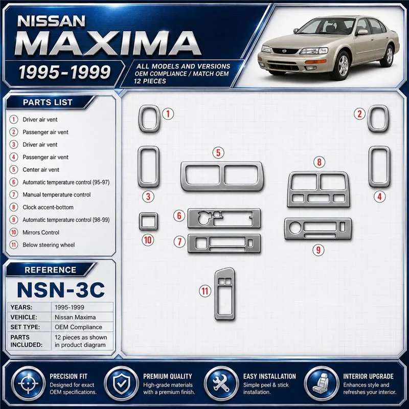 Nissan Maxima 1995-1999 OEM Compliance kit rivestimento cruscotto e interni 3D 12 pezzi