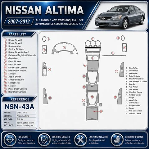 Nissan Altima 2007-2012 set completo; cambio automatico; Automatic A / C kit rivestimento cruscotto e interni 3D