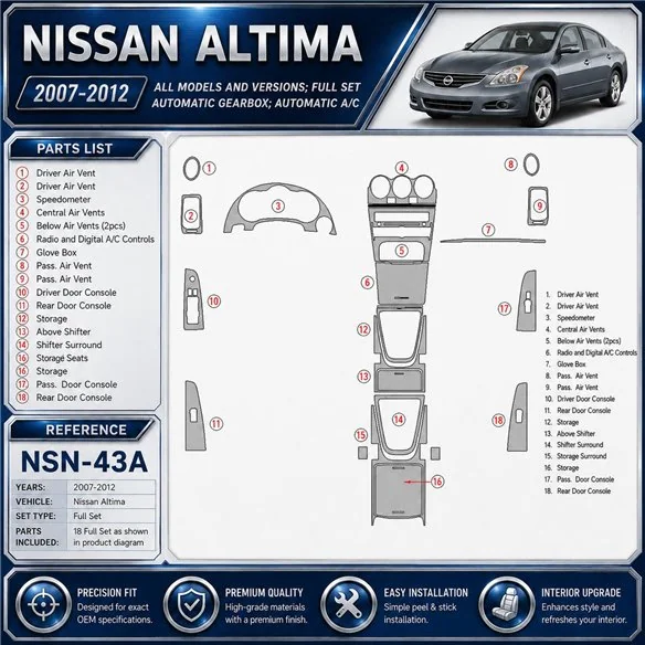 Nissan Altima 2007-2012 set completo; cambio automatico; Automatic A / C kit rivestimento cruscotto e interni 3D
