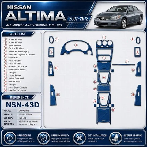 Nissan Altima 2007-2012 set completo; cambio automatico; Radio con 43" Display; Automatic AC kit rivestimento cruscotto e intern