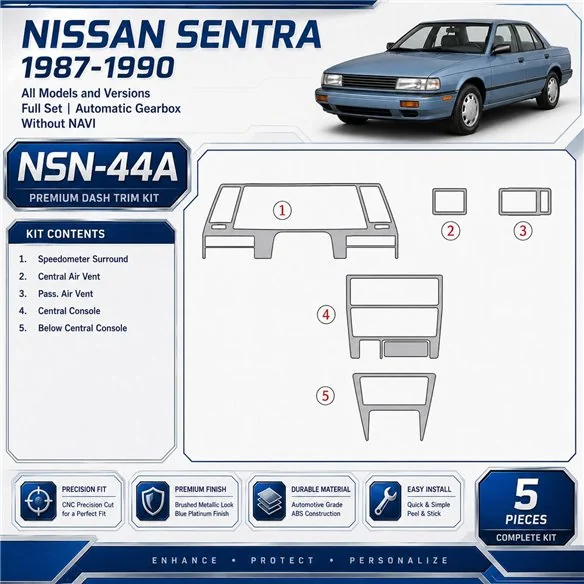 Nissan Sentra 1987-1990 set completo; cambio automatico; senza navigatore kit rivestimento cruscotto e interni 3D