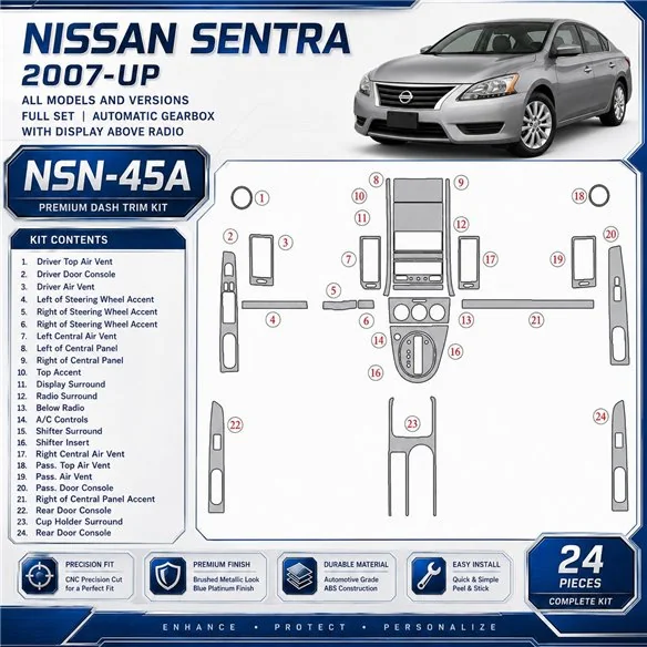 Nissan Sentra 2007-in poi set completo; cambio automatico; con Display Above Radio kit rivestimento cruscotto e interni 3D