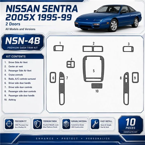 Nissan Sentra 1995-1999 2 porte kit rivestimento cruscotto e interni 3D 10 pezzi