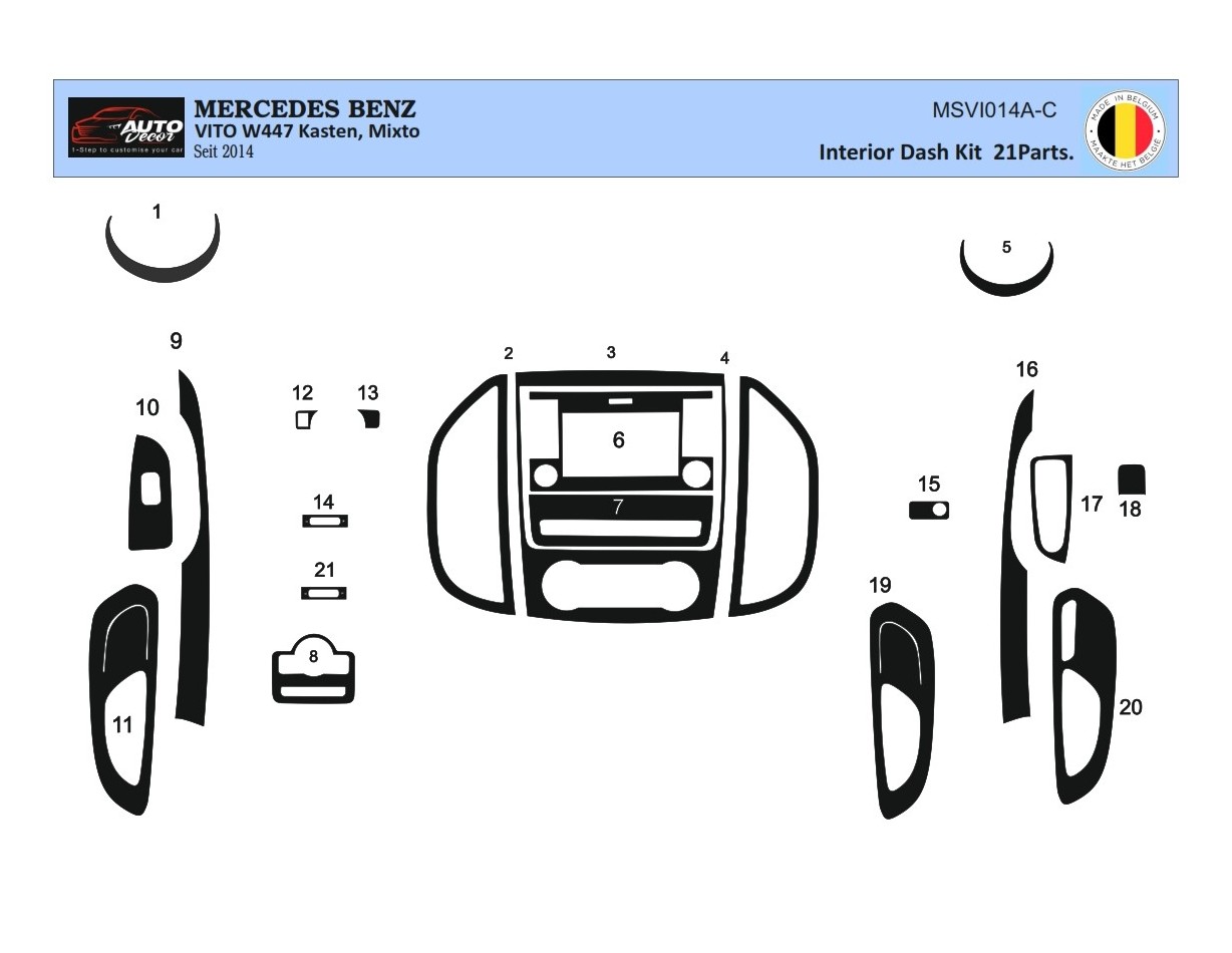 Mercedes Vito W447 01.2015 Kit Rivestimento Cruscotto all'interno del veicolo Cruscotti personalizzati 21-Decori