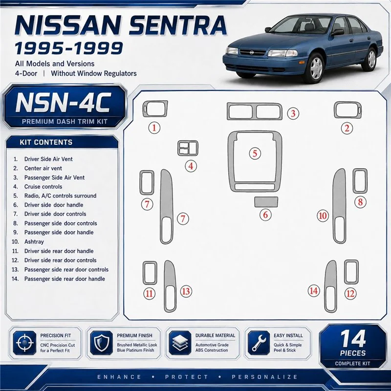 Nissan Sentra 1995-1999 4-Door; senza window regulators kit rivestimento cruscotto e interni 3D