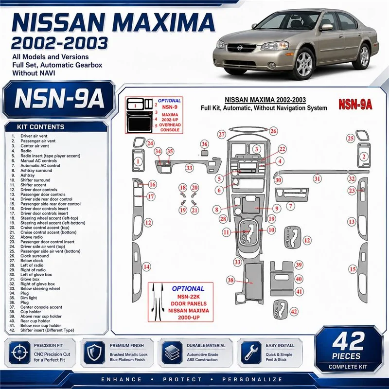 Nissan Maxima 2002-2003 set completo; cambio automatico,senza navigatore kit rivestimento cruscotto e interni 3D
