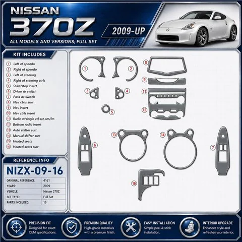 Nissan 370Z 2009 2009 kit rivestimento cruscotto e interni 3D 16 pezzi