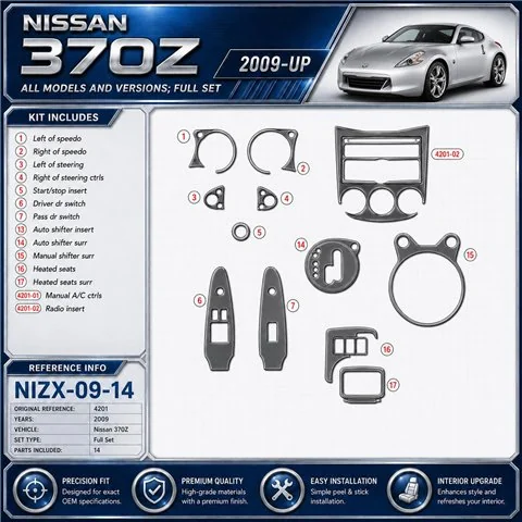 Nissan 370Z 2009 2009 kit rivestimento cruscotto e interni 3D 14 pezzi