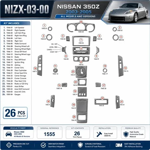 Nissan 350Z 2003-2005 pezzi kit rivestimento cruscotto e interni 3D 0 pezzi 2
