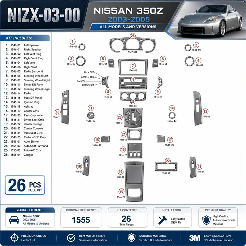 Nissan 350Z 2003-2005 pezzi kit rivestimento cruscotto e interni 3D 0 pezzi
