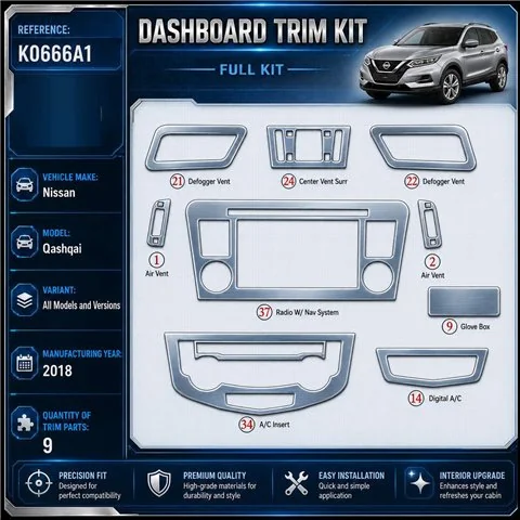 Nissan Qashqai 2018 kit rivestimento cruscotto e interni 3D 9 pezzi