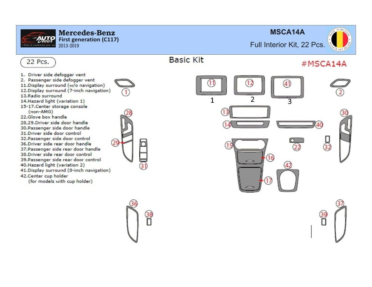 Mercedes-Benz CLA-Class 2014-2017 Kit Rivestimento Cruscotto all'interno del veicolo Cruscotti personalizzati 39-Decori Mercedes-Benz CLA-Class 2014-2017 Kit Rivestimento Cruscotto all'interno del veicolo Cruscotti personalizzati 39-Decori