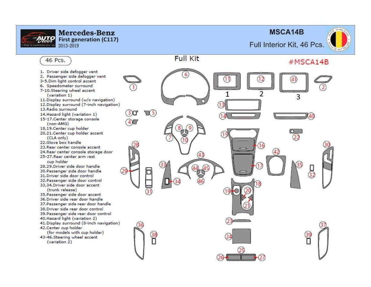 Mercedes-Benz CLA-Class 2014-2017 Kit Rivestimento Cruscotto all'interno del veicolo Cruscotti personalizzati 39-Decori Mercedes-Benz CLA-Class 2014-2017 Kit Rivestimento Cruscotto all'interno del veicolo Cruscotti personalizzati 39-Decori