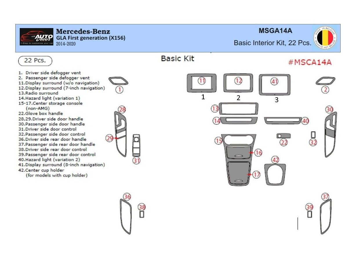 Mercedes-Benz CLA-Class 2014-2017 Kit Rivestimento Cruscotto all'interno del veicolo Cruscotti personalizzati 39-Decori Mercedes-Benz CLA-Class 2014-2017 Kit Rivestimento Cruscotto all'interno del veicolo Cruscotti personalizzati 39-Decori