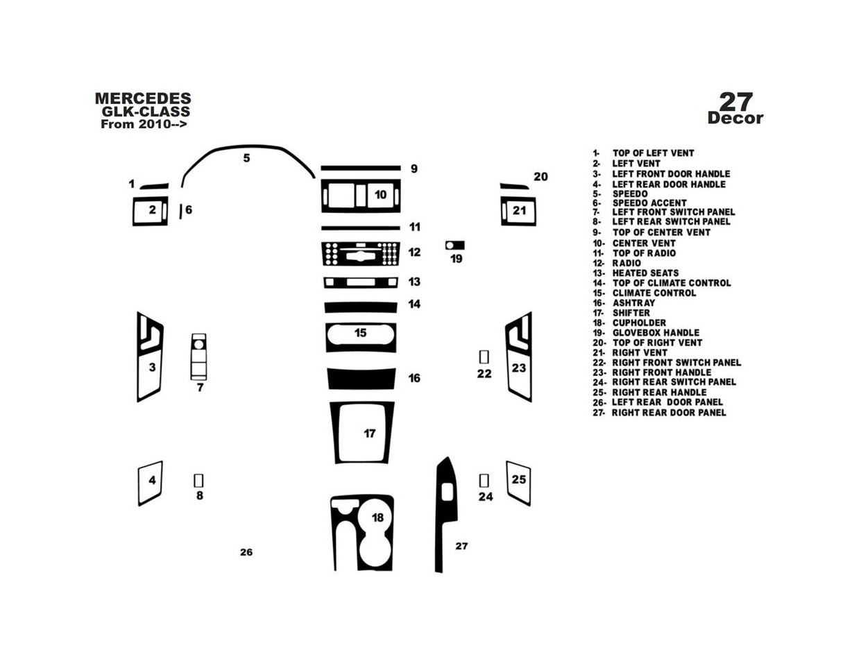 Mercedes-Benz GLK X204 2009–2016 Kit Rivestimento Cruscotto all'interno del veicolo Cruscotti personalizzati 27-Decori