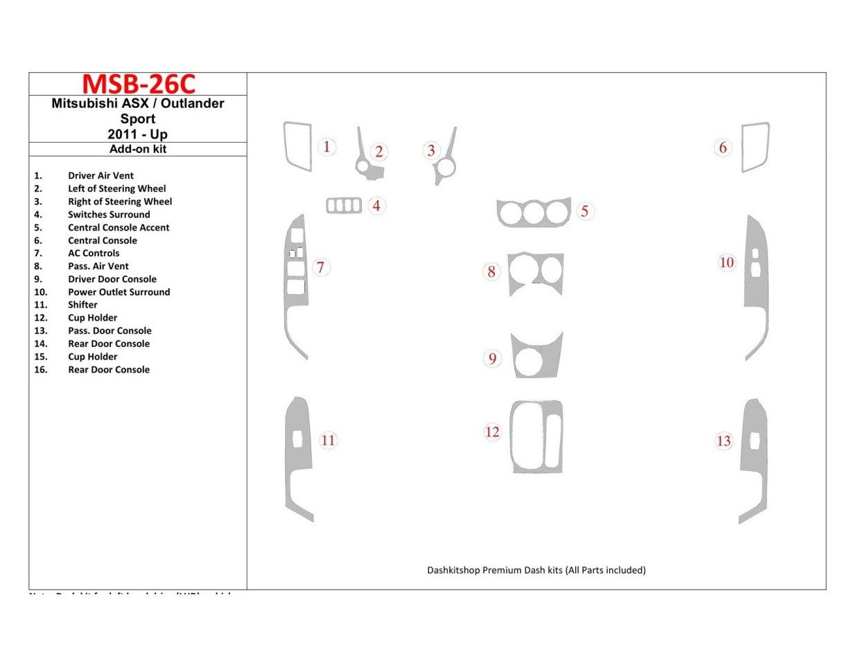 Mitsubishi ASX 2011-UP additional kit fits OEM Cruscotto BD Rivestimenti interni