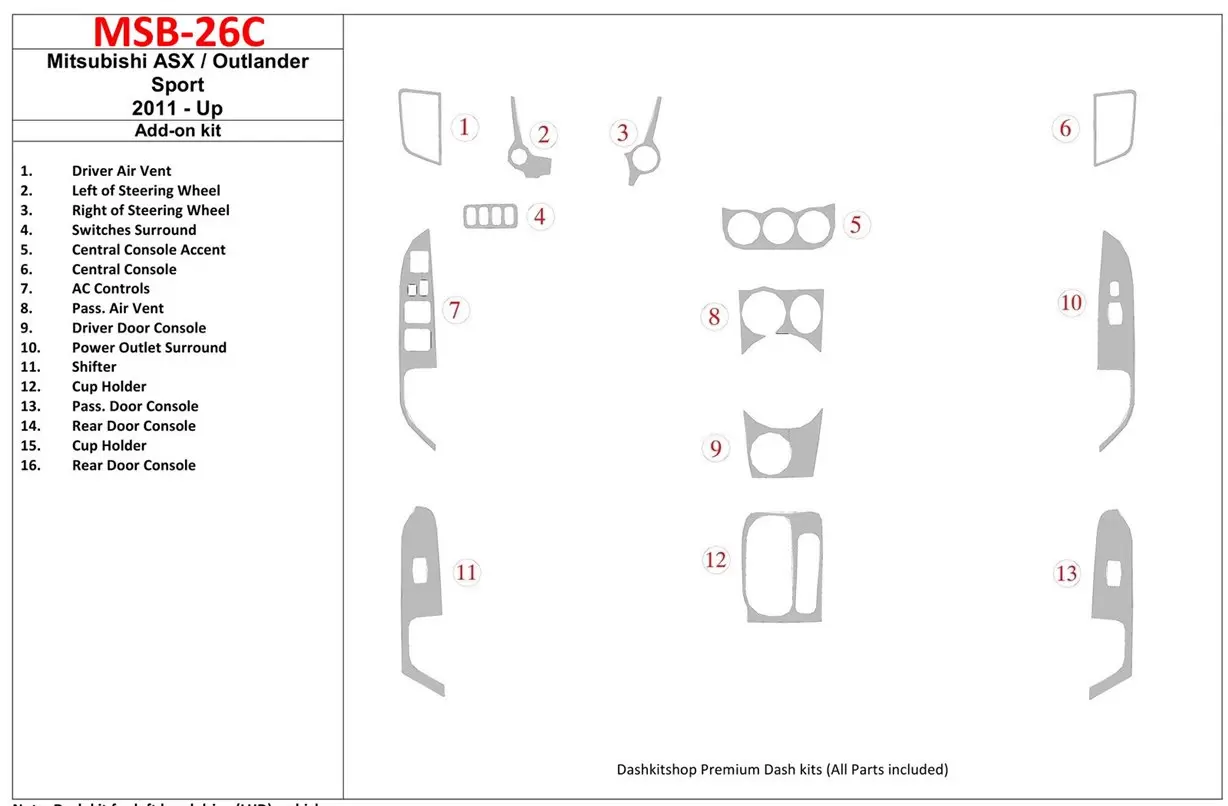 Mitsubishi ASX 2011-UP additional kit fits OEM Cruscotto BD Rivestimenti interni
