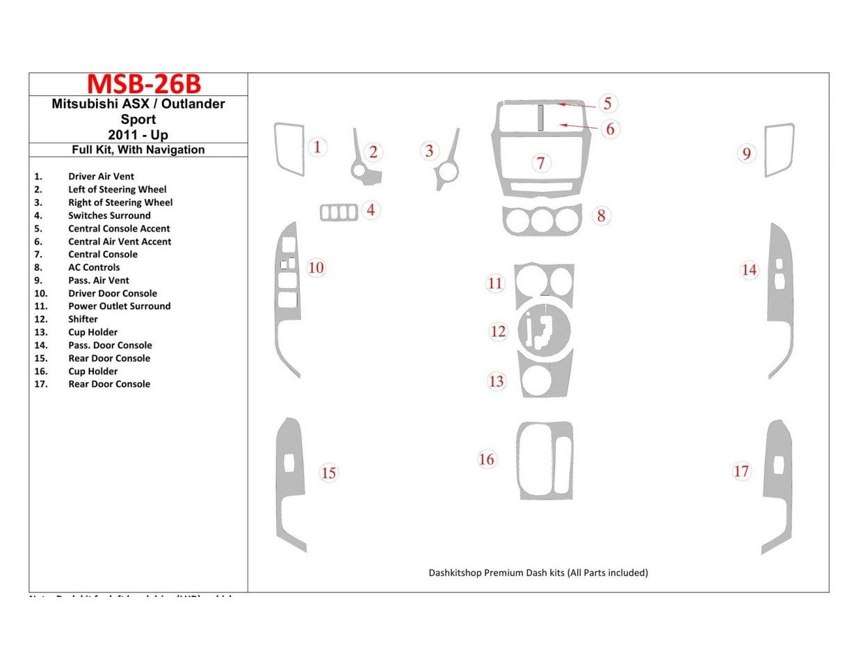 Mitsubishi ASX 2011-UP Full Set, With NAVI Cruscotto BD Rivestimenti interni
