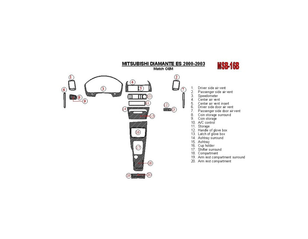 Mitsubishi Diamante 2000-2003 OEM Compliance (Except LS) Cruscotto BD Rivestimenti interni Mitsubishi Diamante 2000-2003 OEM Compliance (Except LS) Cruscotto BD Rivestimenti interni