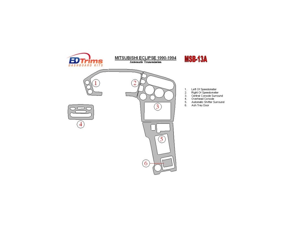 Mitsubishi Eclipse 1990-1994 Automatic Gear Cruscotto BD Rivestimenti interni