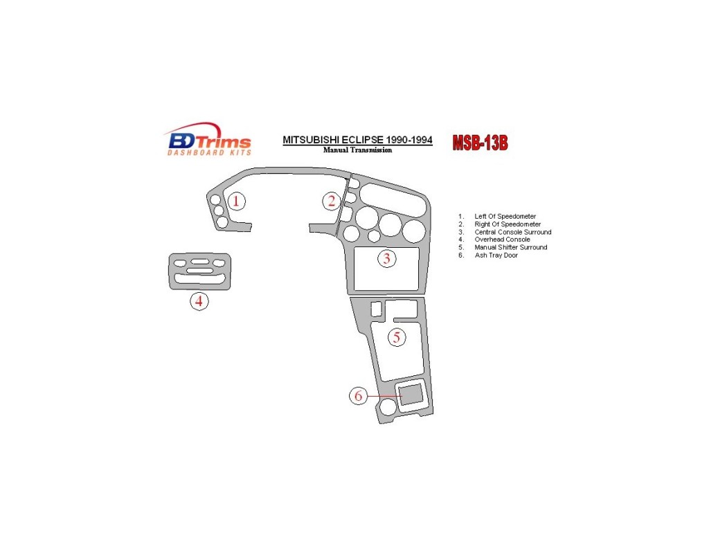 Mitsubishi Eclipse 1990-1994 Manual Gear Box Cruscotto BD Rivestimenti interni