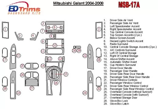 Mitsubishi Galant 2004-2008 With 6 CD Changer Cruscotto BD Rivestimenti interni