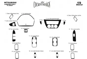 Mitsubishi Lancer 06.02 - 12.09 Kit Rivestimento Cruscotto all'interno del veicolo Cruscotti personalizzati 19-Decori