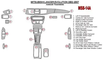 Mitsubishi Lancer Evolution 2002-2007 Automatic Gear Cruscotto BD Rivestimenti interni