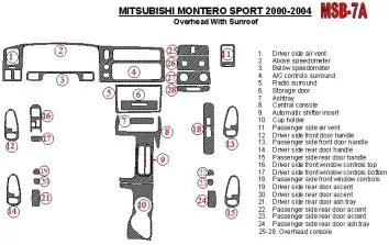 Mitsubishi Pajero Sport/Montero Sport 1998-2008 With Overhead, With Sunroof, 28 Parts set Cruscotto BD Rivestimenti interni