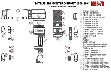 Mitsubishi Pajero Sport/Montero Sport 1998-2008 With Overhead, Without Sunroof, 29 Parts set Cruscotto BD Rivestimenti interni