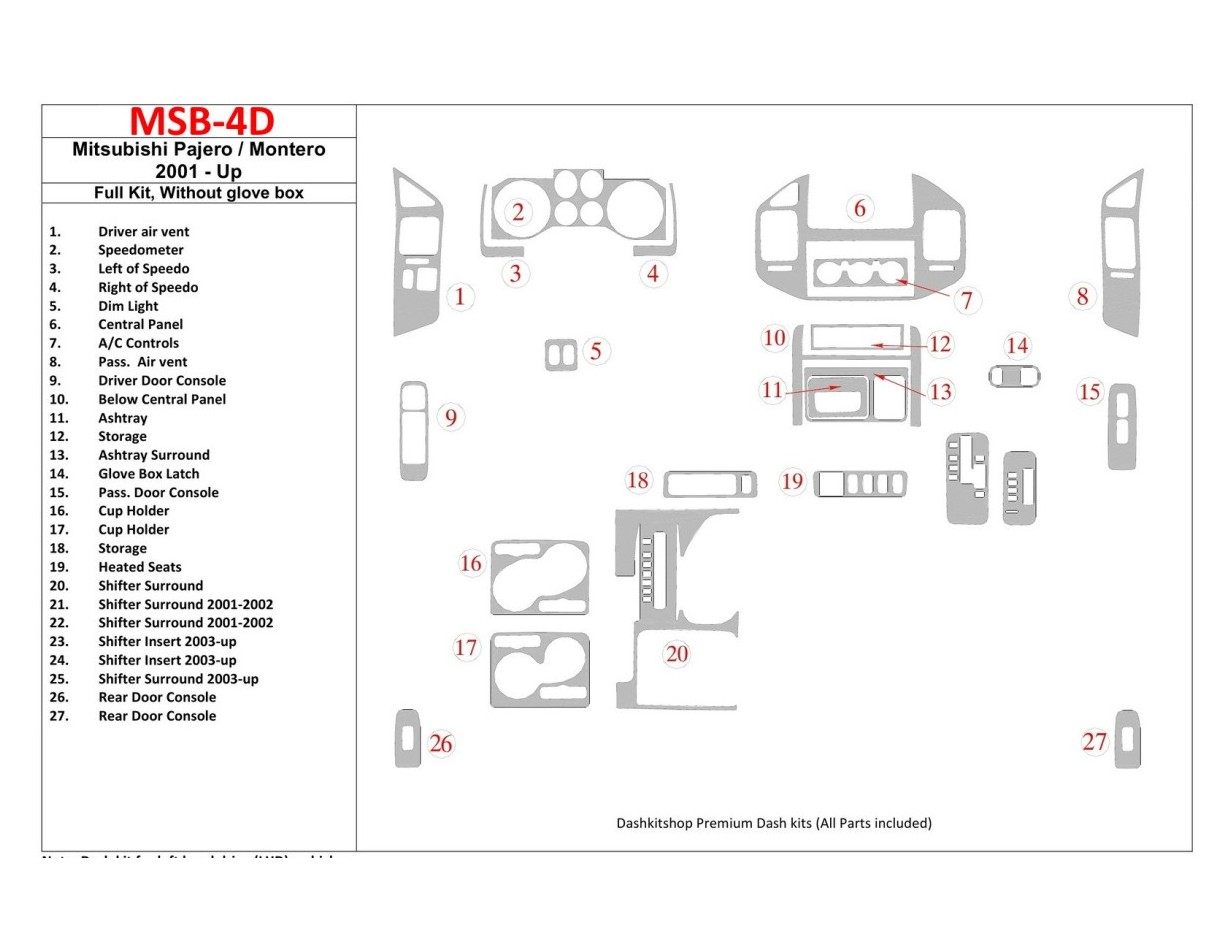 Mitsubishi Pajero/Montero 2000-2006 Full Set, Without glowe-box Cruscotto BD Rivestimenti interni