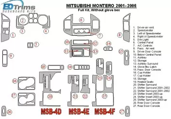 Mitsubishi Pajero/Montero 2000-2006 Full Set, Without glowe-box Cruscotto BD Rivestimenti interni