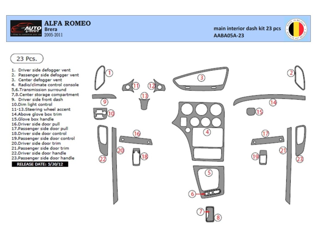 Alfa Romeo Brera 2005-2011 Kit Rivestimento Cruscotto all'interno del veicolo Cruscotti personalizzati 22-Decori