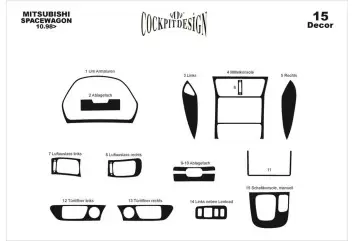 Mitsubishi Spacewagon 10.98 - 03.04 Kit Rivestimento Cruscotto all'interno del veicolo Cruscotti personalizzati 15-Decori