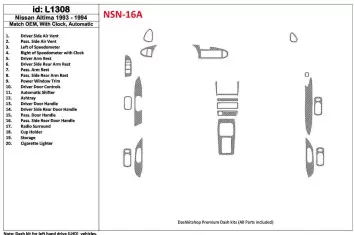 Nissan Altima 1993-1994 Automatic Gearbox, With watches, OEM Match, 19 Parts set Cruscotto BD Rivestimenti interni