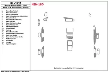Nissan Altima 1993-1994 Manual Gearbox, Without watches, OEM Match, 19 Parts set Cruscotto BD Rivestimenti interni