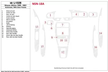 Nissan Altima 1998-2001 Automatic Gearbox, With Door panels, 16 Parts set Cruscotto BD Rivestimenti interni