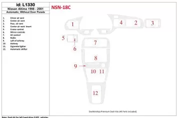 Nissan Altima 1998-2001 Automatic Gearbox, Without Door panels, 12 Parts set Cruscotto BD Rivestimenti interni