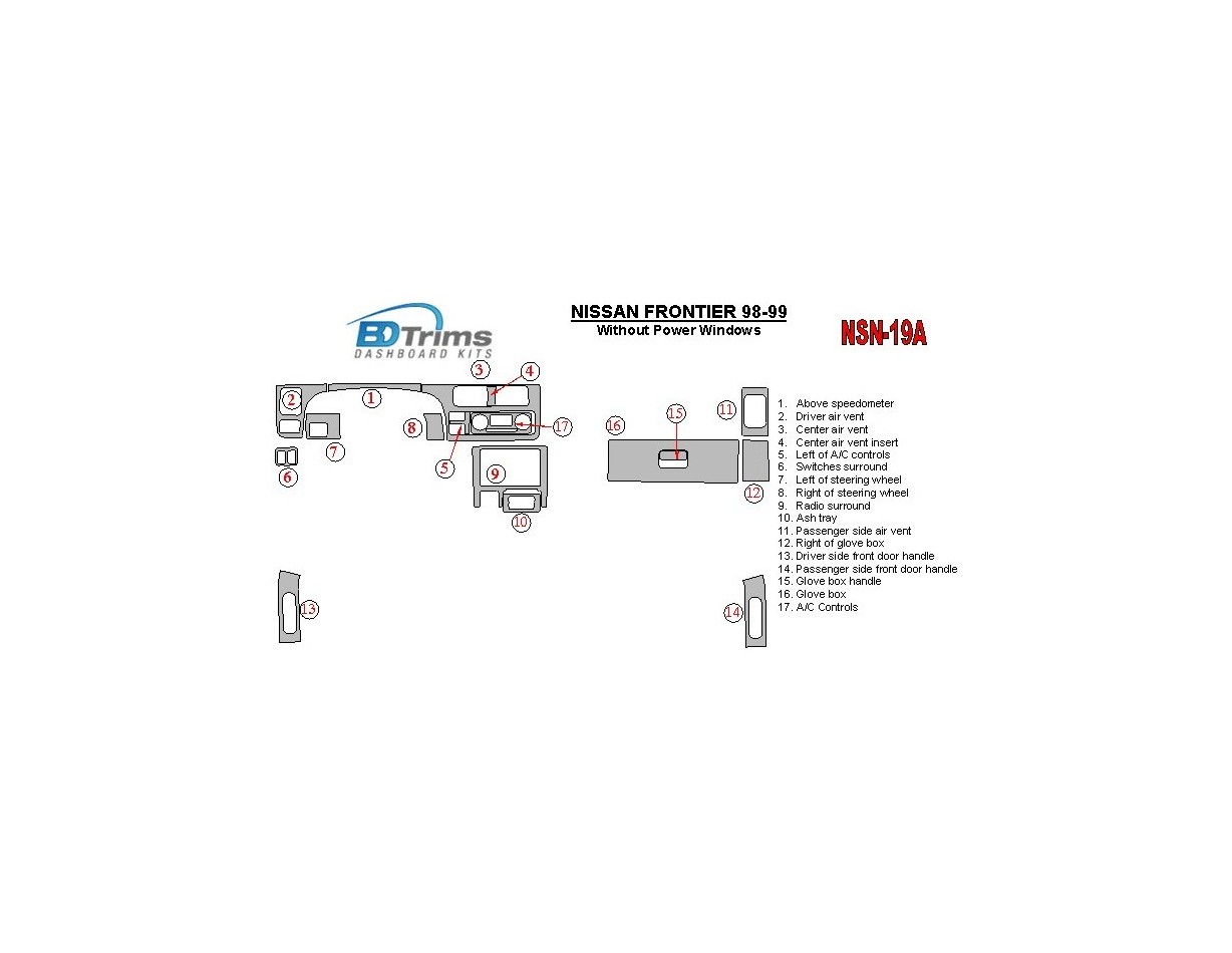Nissan Frontier 1998-1999 Without Power Windows Cruscotto BD Rivestimenti interni