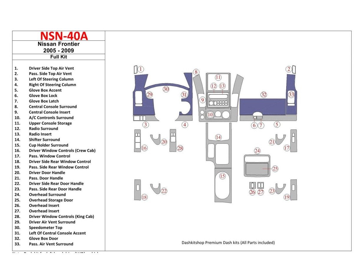 Nissan Frontier 2005-UP Full Set Cruscotto BD Rivestimenti interni