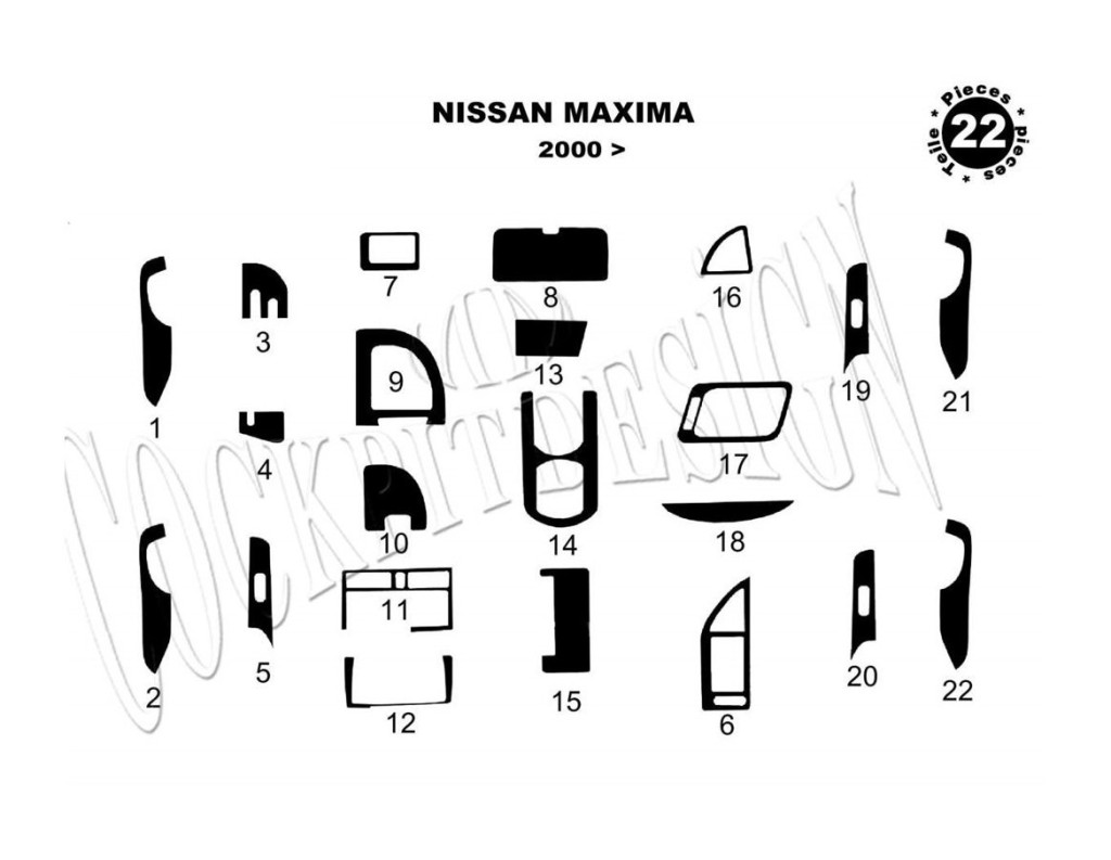 Nissan Maxima 02.00 - 02.04 Kit Rivestimento Cruscotto all'interno del veicolo Cruscotti personalizzati 22-Decori