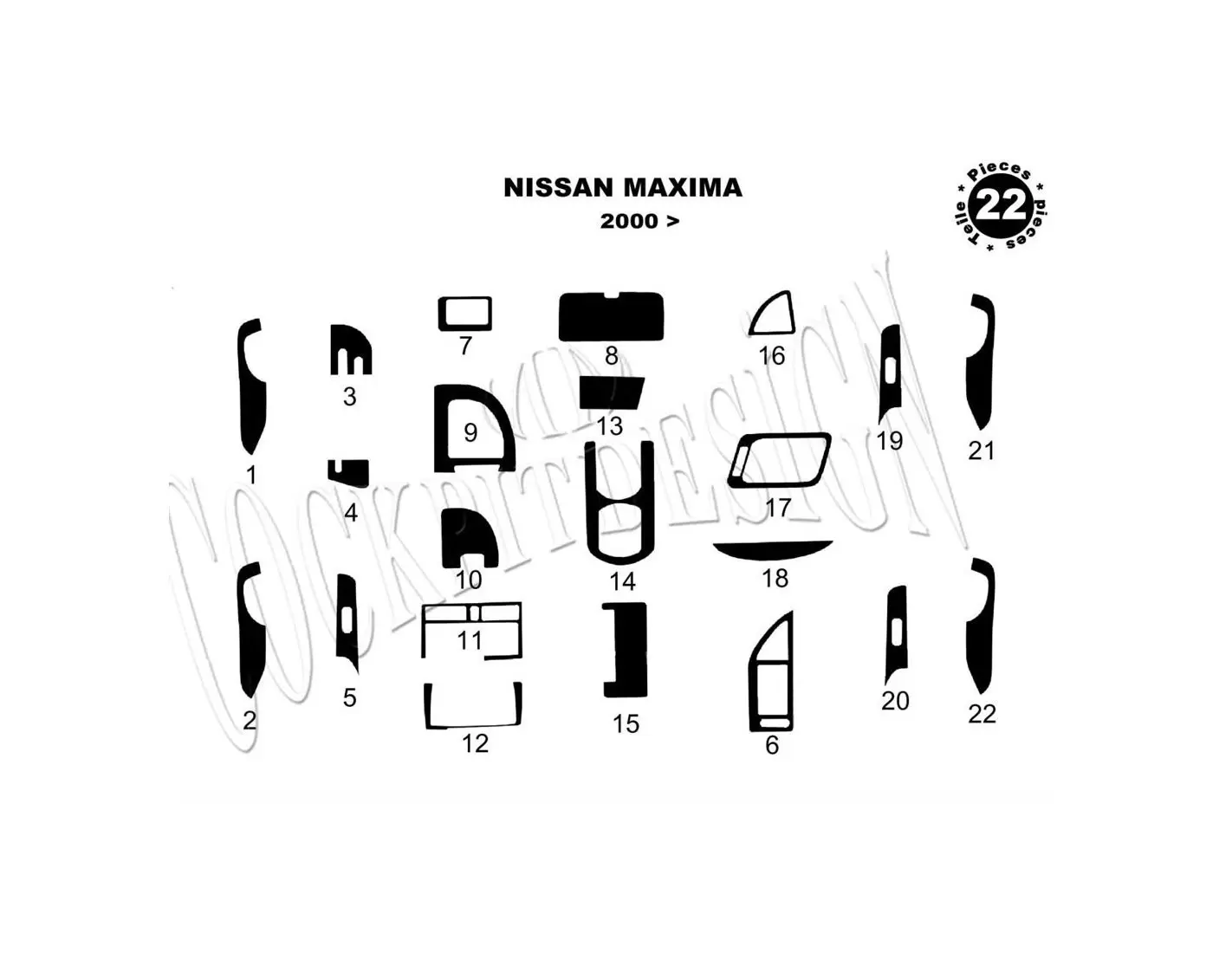 Nissan Maxima 02.00 - 02.04 Kit Rivestimento Cruscotto all'interno del veicolo Cruscotti personalizzati 22-Decori