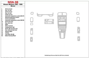 Nissan Maxima 1995-1999 Manual Gearbox, 21 Parts set Cruscotto BD Rivestimenti interni